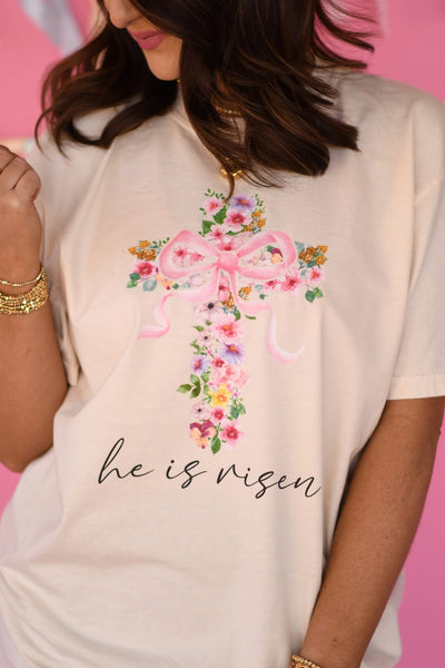 He Is Risen Floral Cross Tee - Cracked Ginger