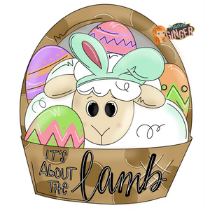 Lamb in Easter basket with bunny ears Cutouts and Kits