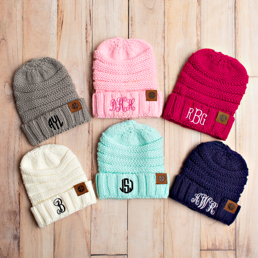 Monogrammed winter 2024 hats for kids