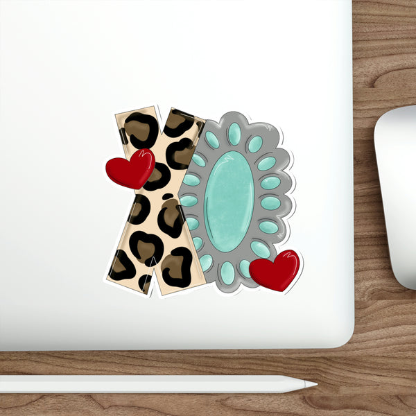 XO Western Leopard print and Concho Die-Cut Stickers