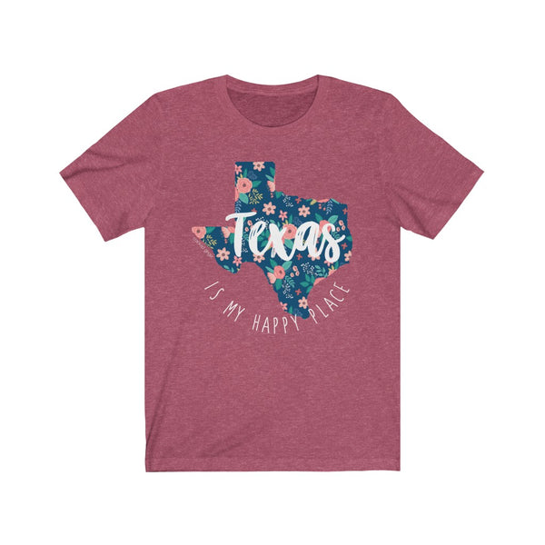 Texas Is My Happy Place Floral Unisex Jersey Short Sleeve Tee