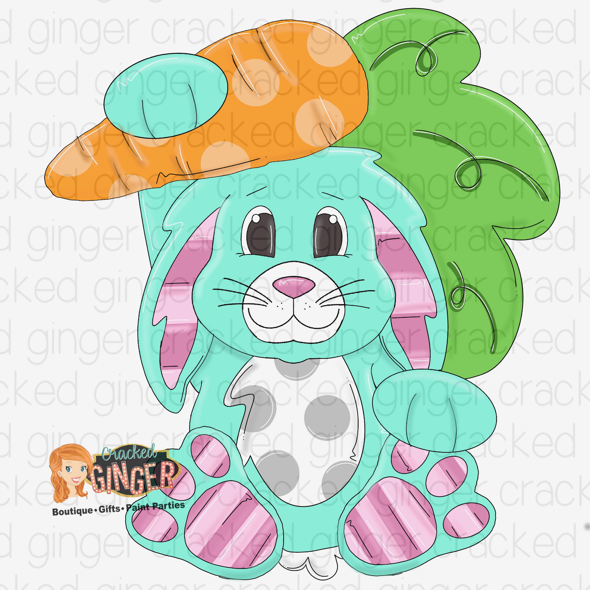 Easter bunny hanging on a carrot Cutout and Kits
