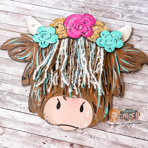 Highland Cow Door Hanger with hair