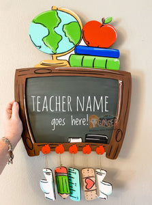 Personalized teacher hall pass wall hanger wooden with 5 passes