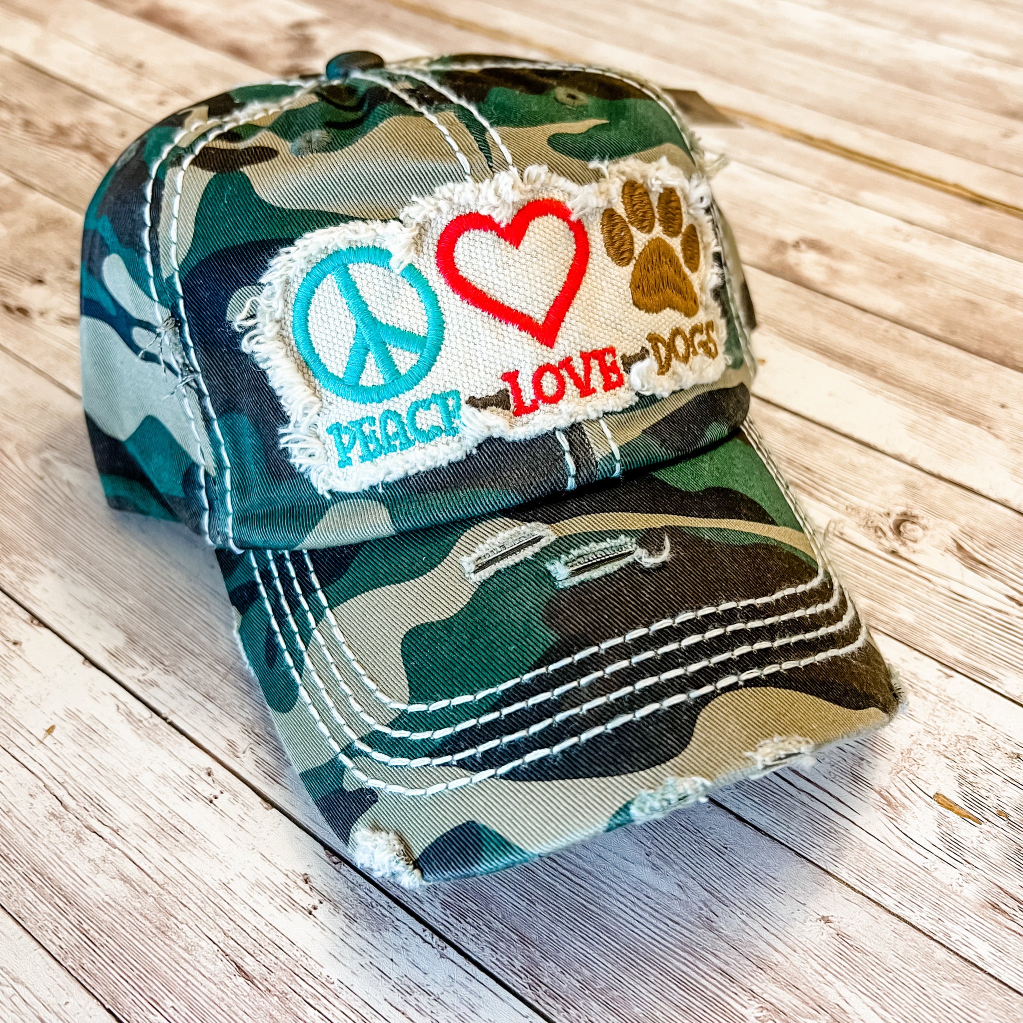 Peace Love Dogs Camo baseball hat