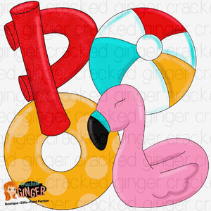 POOL beach ball, noodles, floatIe and flamingo Cutout and Kits