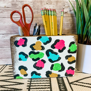 Colorful leopard print sugar mold pencil holder teacher