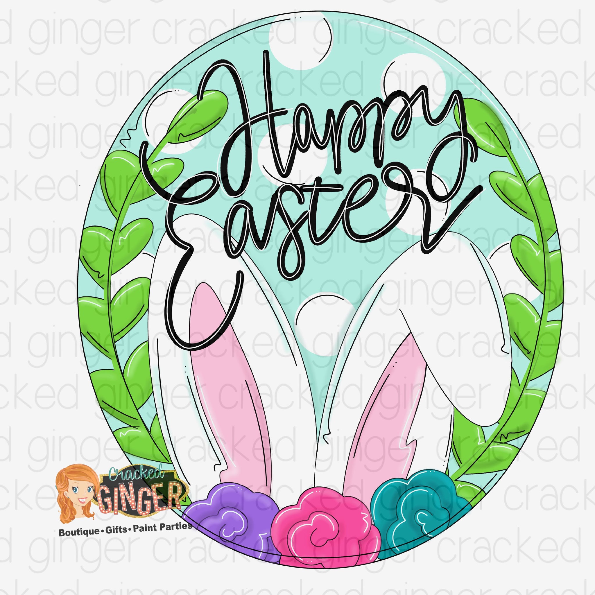 Happy Easter Bunny Ears Oval Cutout and Kits