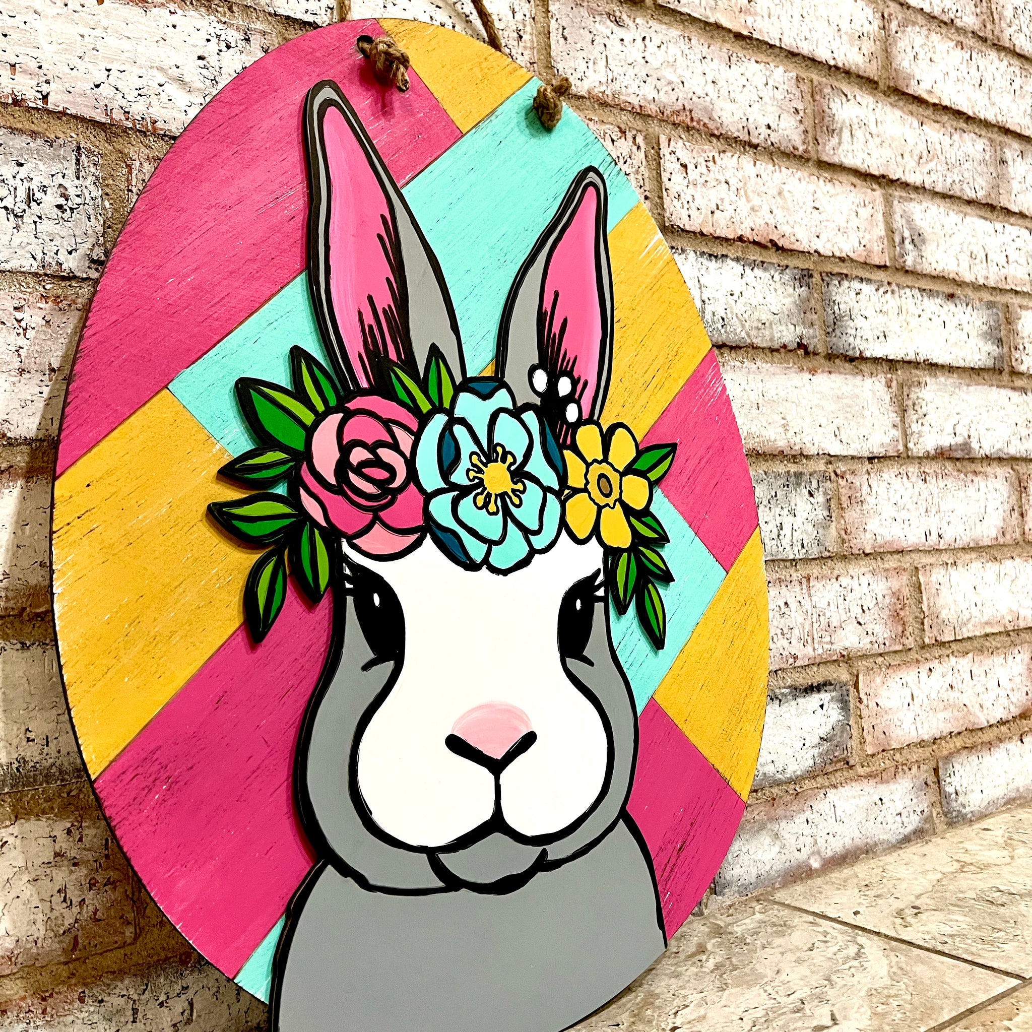 Easter Bunny with Flowers door hanger sign