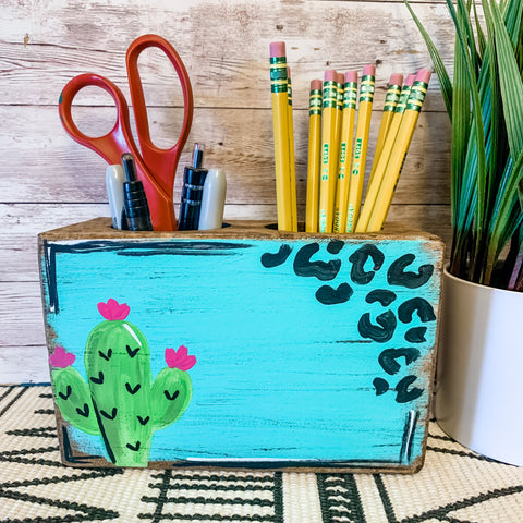 Cactus and leopard print sugar mold pencil holder teacher
