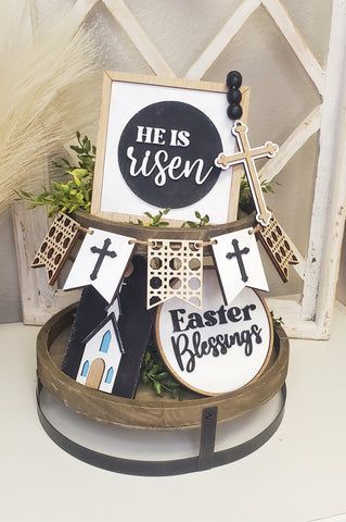 Easter religious themed tiered tray