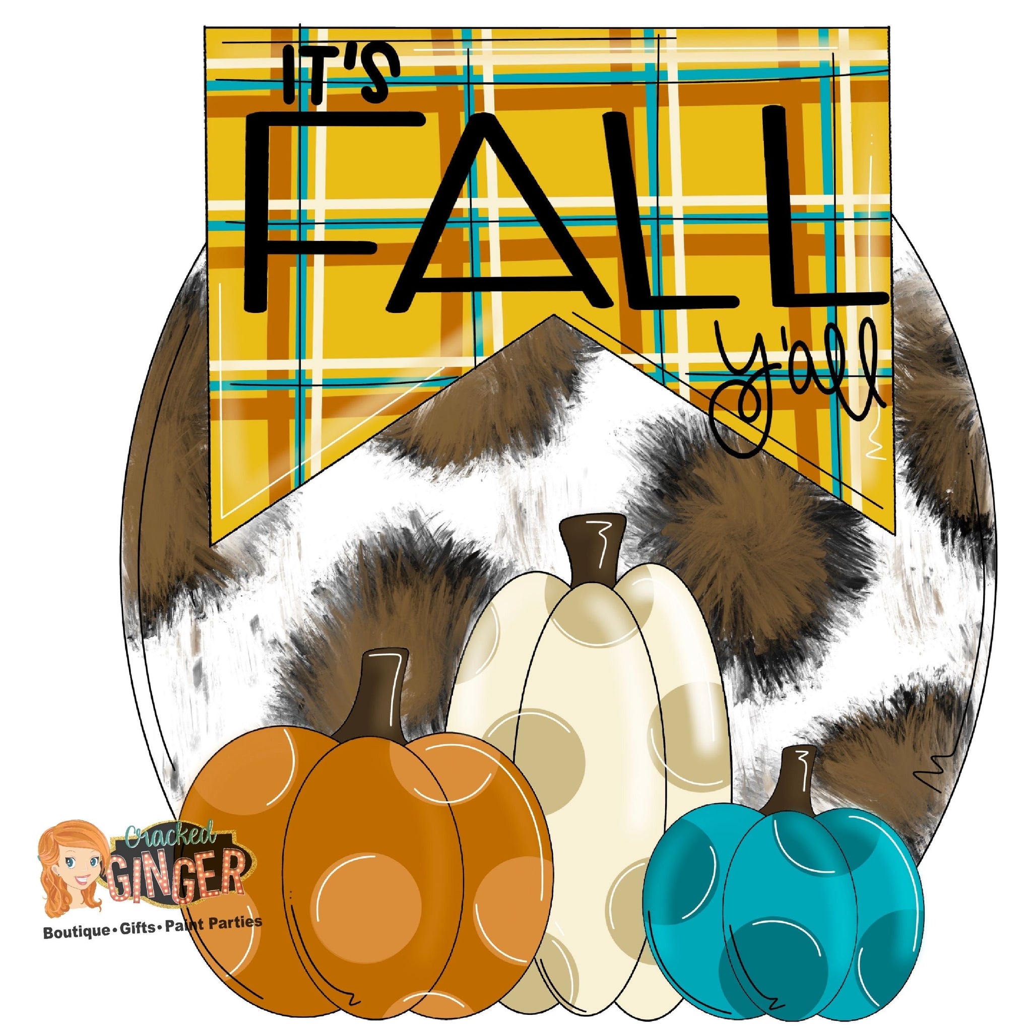 Hello Fall Western Cow print Pumpkins Cutout and Kits