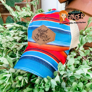 Blessed beyond measure serape leather Patch High Pony Baseball Hat