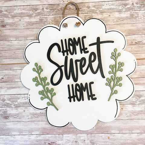 Home sweet home scalloped door hanger sign