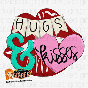 Hugs and kisses lips Valentines Day Template