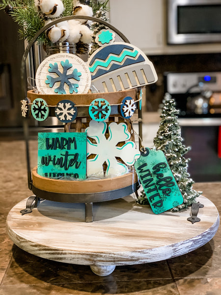 Snowflake Winter themed tiered tray