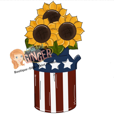 Sunflowers in patriotic milk can