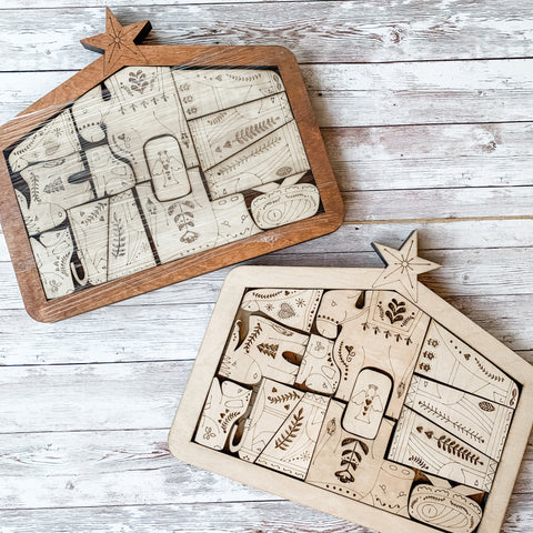 Folk Art Wooden Nativity Puzzle Set