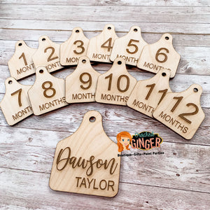 Personalized Baby Milestone Cow Tag Set